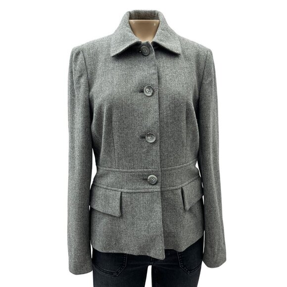 Banana Republic Gray Wool Blend Herringbone Long Sleeve Blazer Jacket Women's 6 - Picture 1 of 12